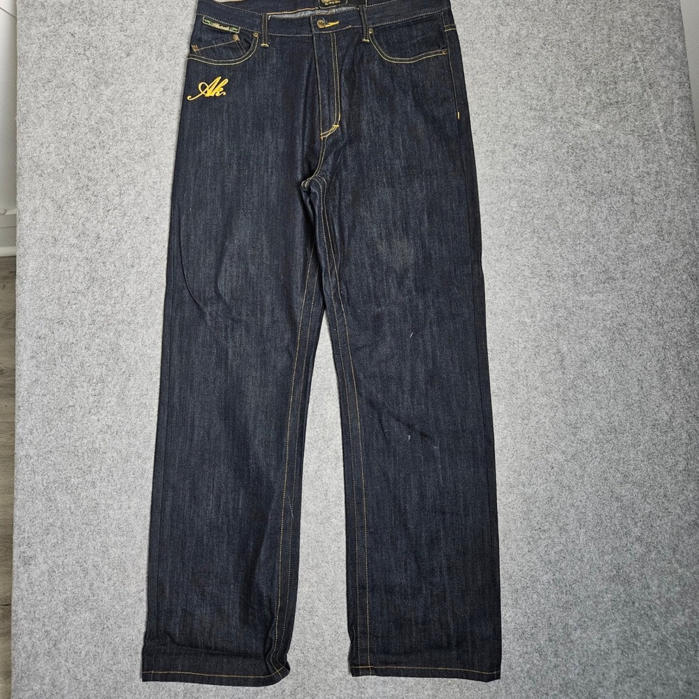 Akademiks Mens Raw Denim Jeans Dark Wash Relaxed Straight Blue 36x33 Y2K